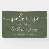 Olive Green Script bruiloft welkom Spandoek (Horizontaal)