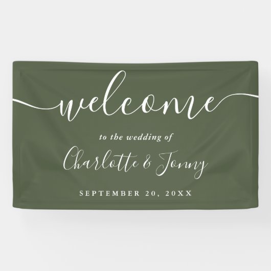 Olive Green Script bruiloft welkom Spandoek (Horizontaal)