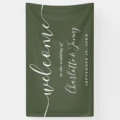 Olive Green Script bruiloft welkom Spandoek (Verticaal)