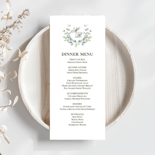 Olive Green Script Classic Wedding Dinner Menu