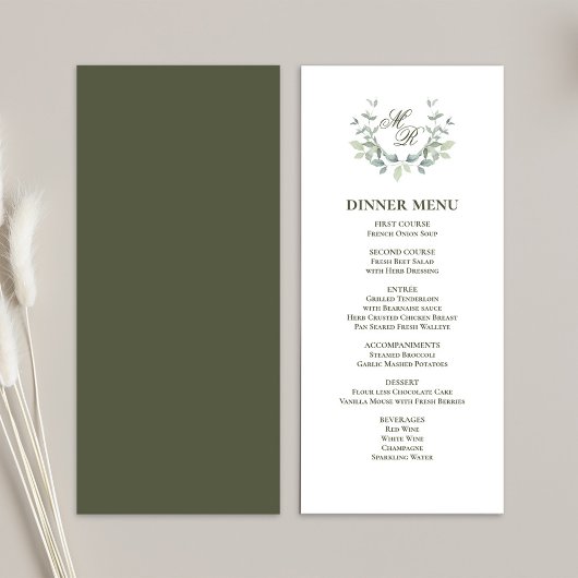 Olive Green Script Classic Wedding Dinner Menu