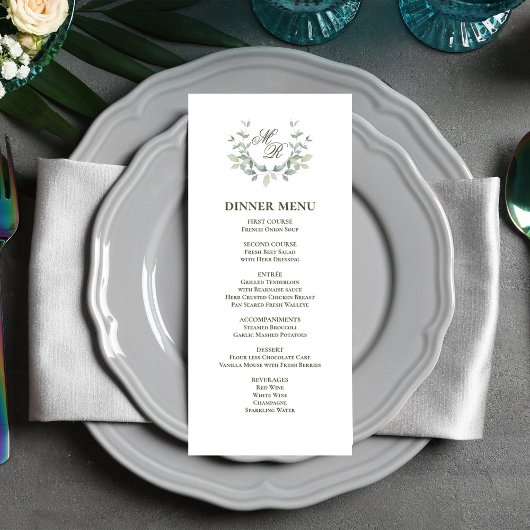 Olive Green Script Classic Wedding Dinner Menu