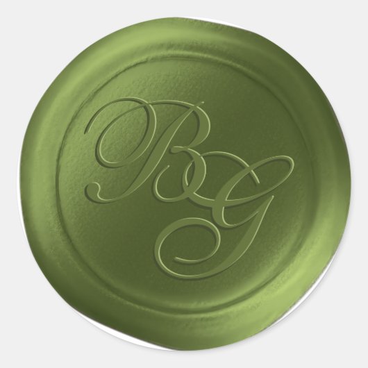 Olive Green Script Monogramme Stickers cire Sceau (Devant)