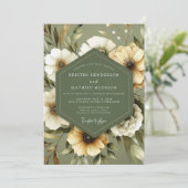 Olive Green Serene Bloom Wedding Kaart (Staand voorkant)