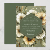 Olive Green Serene Bloom Wedding Kaart (Voorkant / Achterkant)