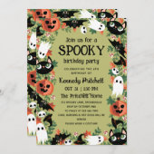 Olive Green Spooky Halloween Kids Verjaardagsfeest Kaart (Voorkant / Achterkant)