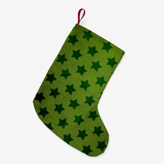  olive Green Stars Pattern Kleine Kerstsok (Voorkant (Hangend))