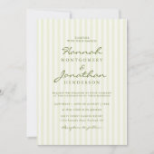 Olive Green Stripe Wedding Invitation Kaart (Voorkant)