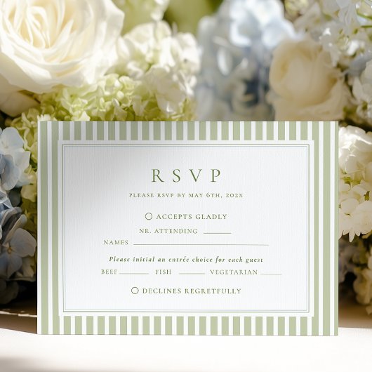 Olive Green Stripes Wedding RSVP Kaartje