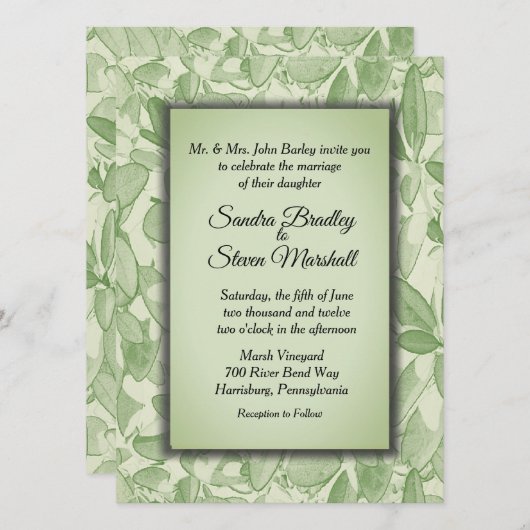 Olive Green Theme Wedding Kaart (Voorkant / Achterkant)