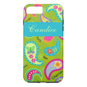 Olive Green Turquoise Modern Paisley Name iPhone 8 Plus / 7 Plus Hoesje