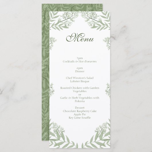 Olive Green Wedding Botanical Menu (Voorkant / Achterkant)