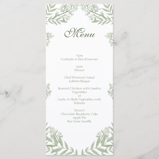 Olive Green Wedding  Botanical Menu (Voorkant)