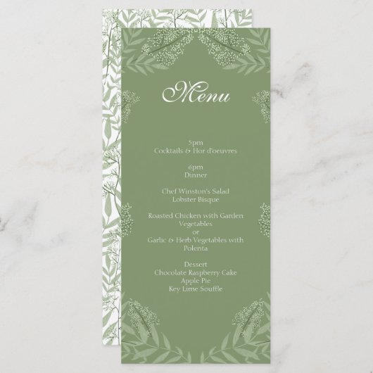 Olive Green Wedding  Botanical Menu (Voorkant / Achterkant)