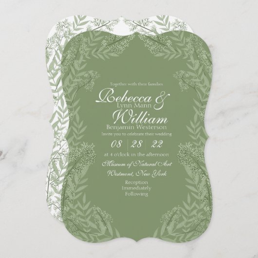 Olive Green Wedding  Botanisch Kaart (Voorkant / Achterkant)
