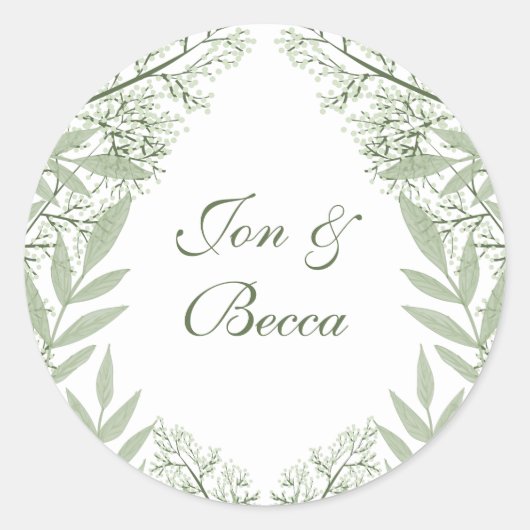 Olive Green Wedding  Botanisch Ronde Sticker (Voorkant)