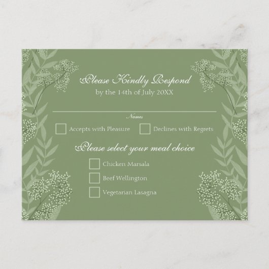 Olive Green Wedding  Briefkaart RSVP (Voorkant)