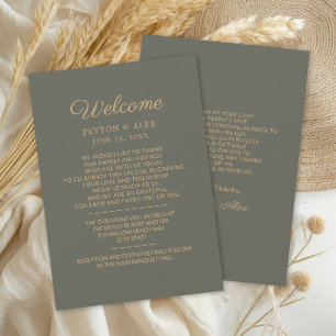 Olive Green Wedding Welcome Itinerary