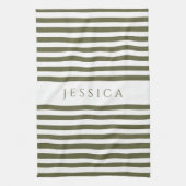 Olive Green & White Farmhouse Striped Pattern Theedoek (Verticaal)