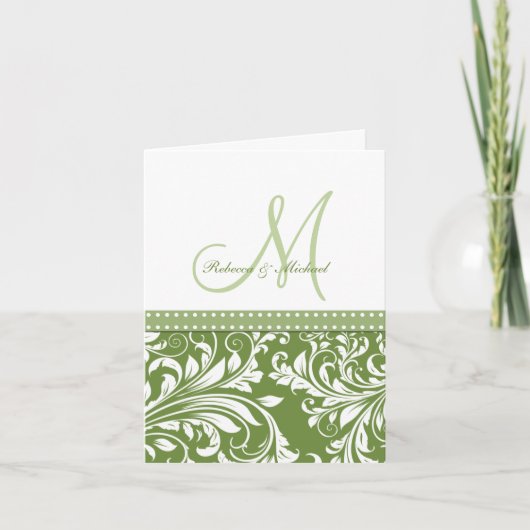 Olive Green & White Flora Damask Merci ! (Devant)