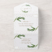 Olive Greenery Gold Confetti Monogram Weddenschap All In One Uitnodiging (Buitenkant)