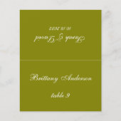 Olive Groene Trouwplaats Kaart Gedrukte Gastennaam (Voorkant)
