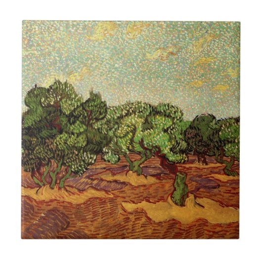 Olive Grove, Bleke blauwe hemel van Vincent van Go Tegeltje (Voorkant)