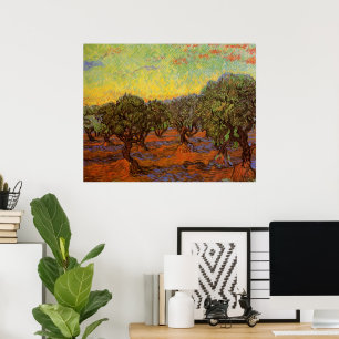 Olive Grove, Oranje Sky van Vincent van Gogh Poster