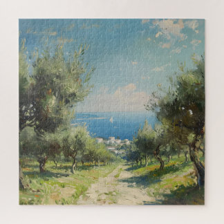 Olive Grove with Coastal Village and Sea Legpuzzel