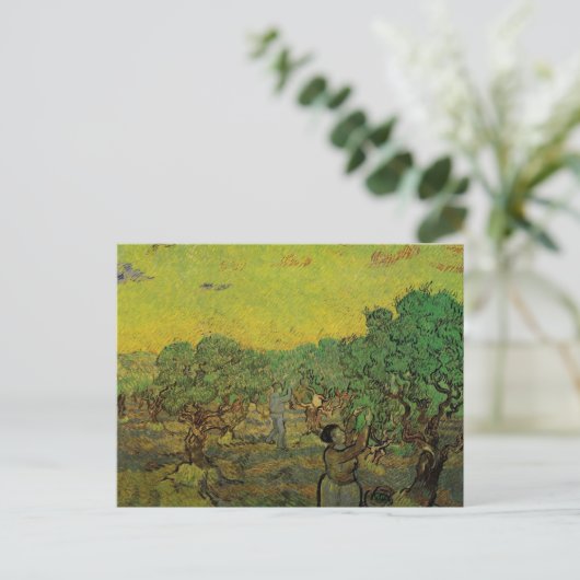 Olive Grove with Picking Figures, Vincent van Gogh Briefkaart (Staand voorkant)
