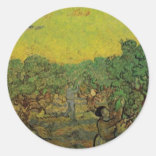 Olive Grove with Picking Figures, Vincent van Gogh Ronde Sticker (Voorkant)