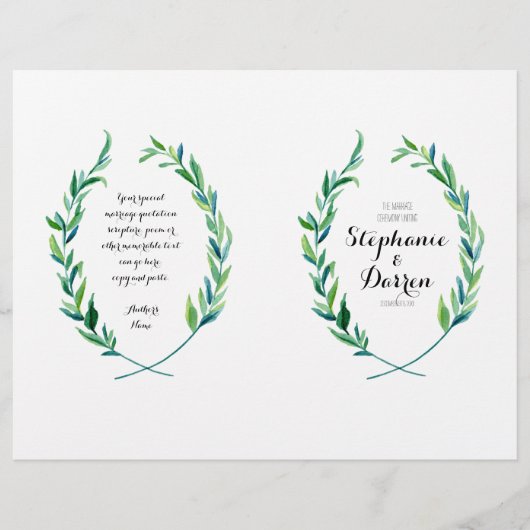 Olive Laurel Leaf Wreath Modern Ceremony Programme (Voorkant)