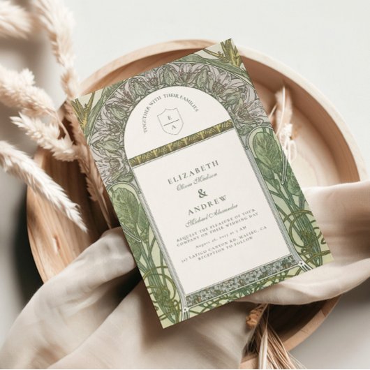 Olive Leaf Arch Art Nouveau bruiloft Kaart