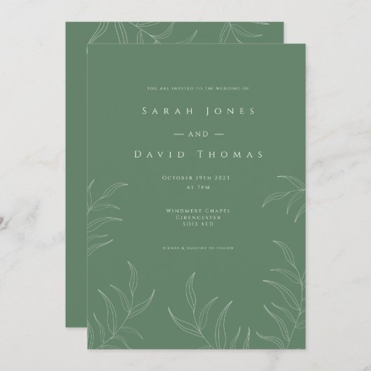 Olive leaf élégant Mariage Invitation (Devant / Derrière)