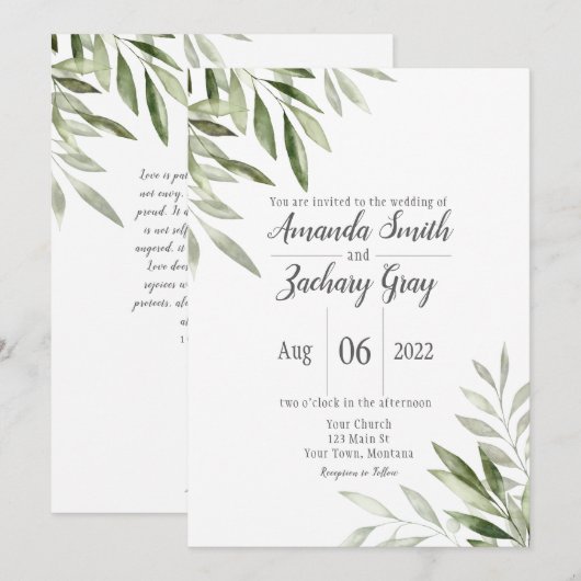 Olive Leaf Wedding Invitation Kaart (Voorkant / Achterkant)