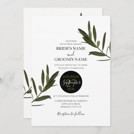 Olive Leaves Greenery Wedding Invitations Kaart (Voorkant / Achterkant)