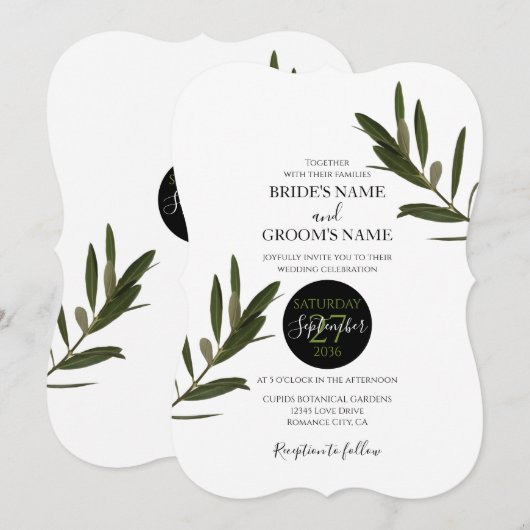 Olive Leaves Greenery Wedding Invitations Kaart (Voorkant / Achterkant)