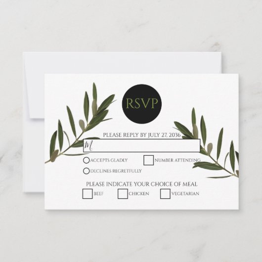 Olive Leaves Greenery Wedding RSVP Kaarten (Voorkant)