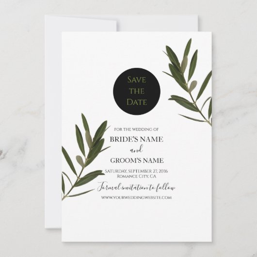 Olive Leaves Greenery Wedding Save The Date (Voorkant)