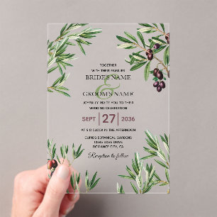 Olive Leaves Mediterranean Greek Island Wedding Acryl Uitnodigingen