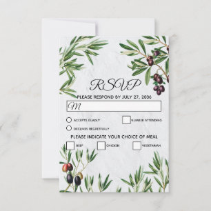 Olive Leaves Mediterranean Greek Island Wedding RSVP Kaartje
