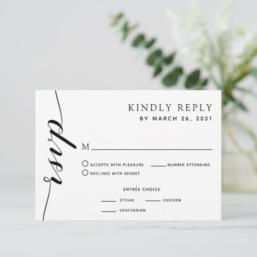 Olive Leaves Monogram Crest Weddenschap RSVP (Staand voorkant)
