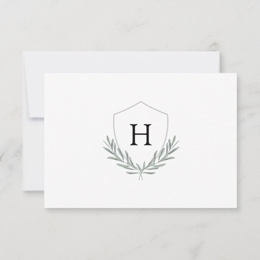 Olive Leaves Monogram Crest Weddenschap RSVP (Achterkant)