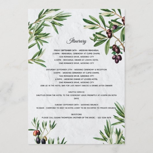 Olive Leaves Weddenschap Welkomstprogramma Programma (Achterkant)