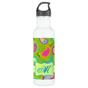 Olive Lime Green Modern Paisley Pattern Monogram Waterfles