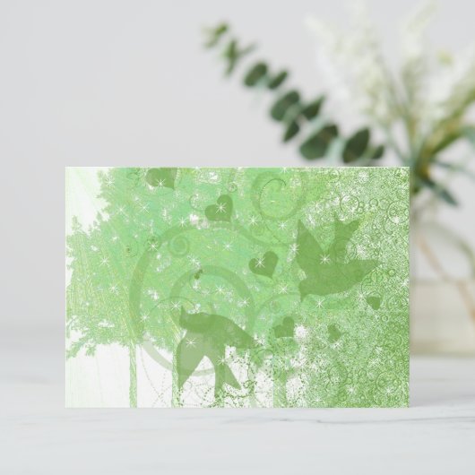 Olive Lime Woodland Birds & Swirls Wedding RSVP (Debout devant)