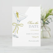 Olive Martini Franse Coquette Strik Oude Bruiloft Save The Date (Staand voorkant)