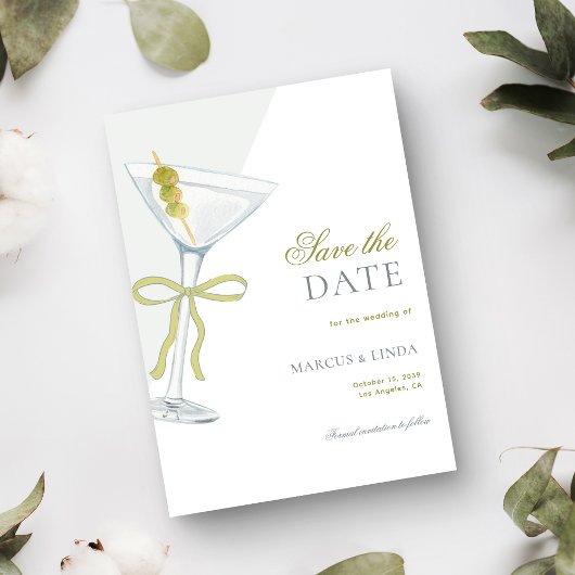 Olive Martini Franse Coquette Strik Oude Bruiloft Save The Date