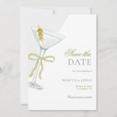 Olive Martini Franse Coquette Strik Trouwdag Save The Date (Voorkant)
