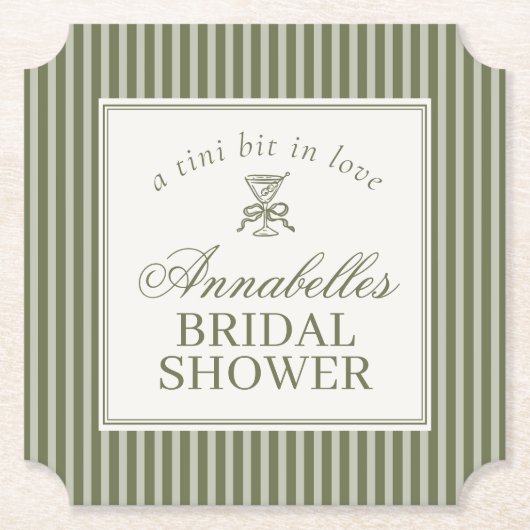 Olive Martini Oude Rijkdom Gestreepte Bruidsdouche Kartonnen Onderzetters (Voorkant)